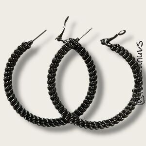 Large Coiled Wire Hoop Earrings – Dark Metallic Finish